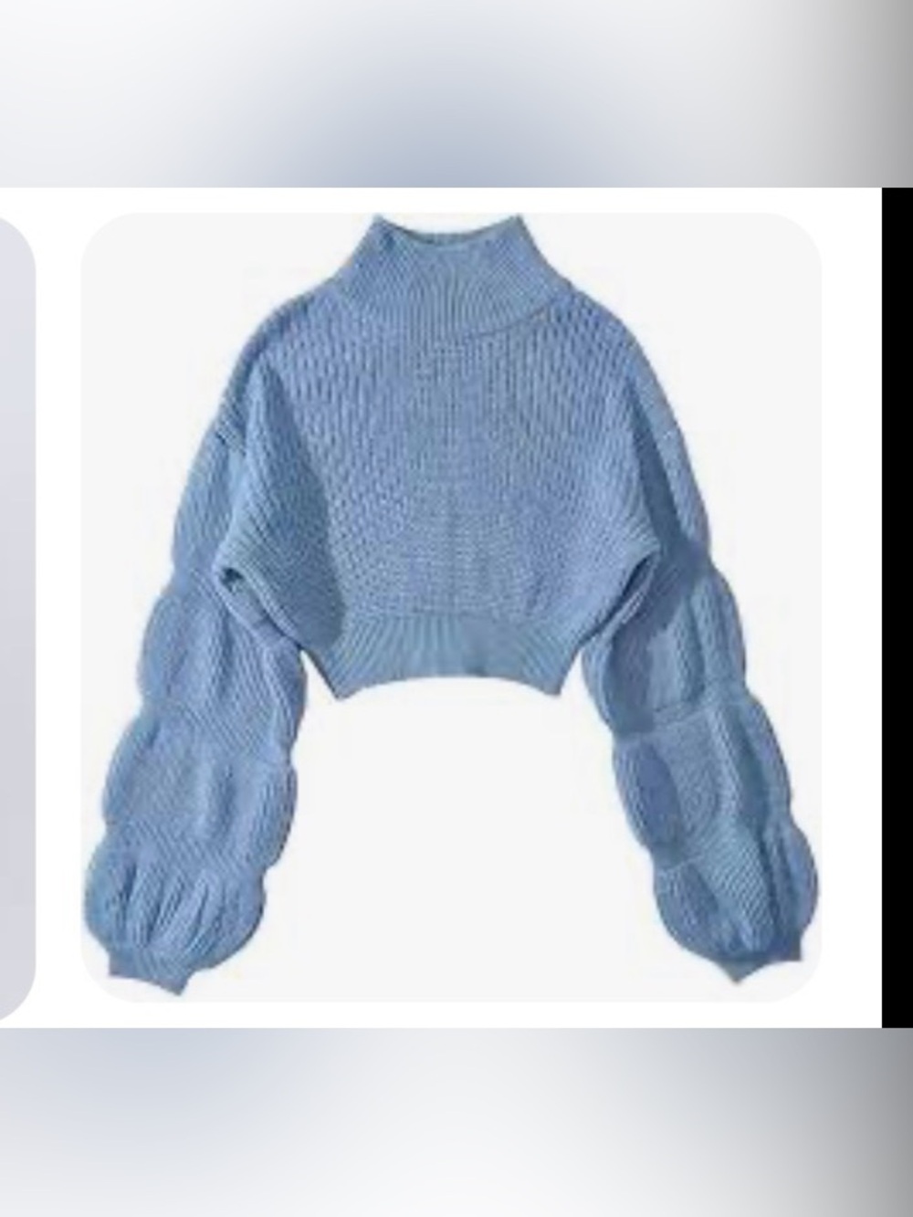 Cropped Lantern Sleeve Sweater - Light Blue L